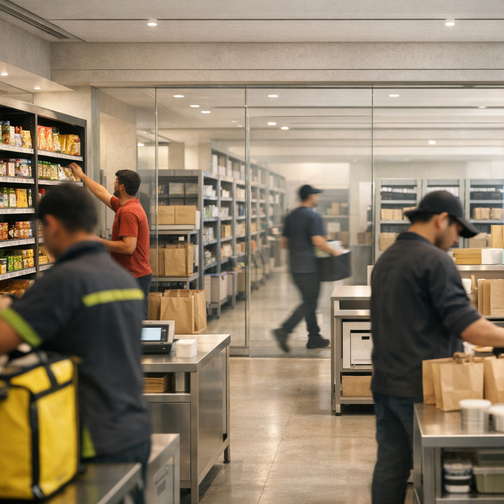 Fast and fresh quick commerce store with packed delivery bags